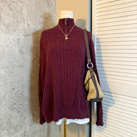 Burgundy Club Room Cable Knit Quarter Zip Crewneck - Picture 4 of 7
